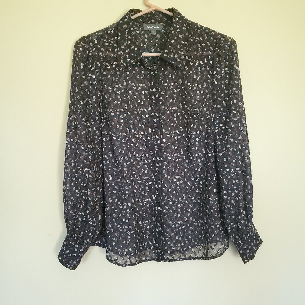 ModCloth floral print navy button up shirt Small